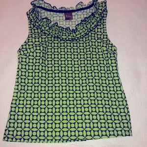 Haley and the Hound ruffled patterned Navy/Green sleeveless top-Medium